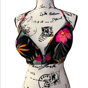 Shade shore black floral bikini top 34 DD